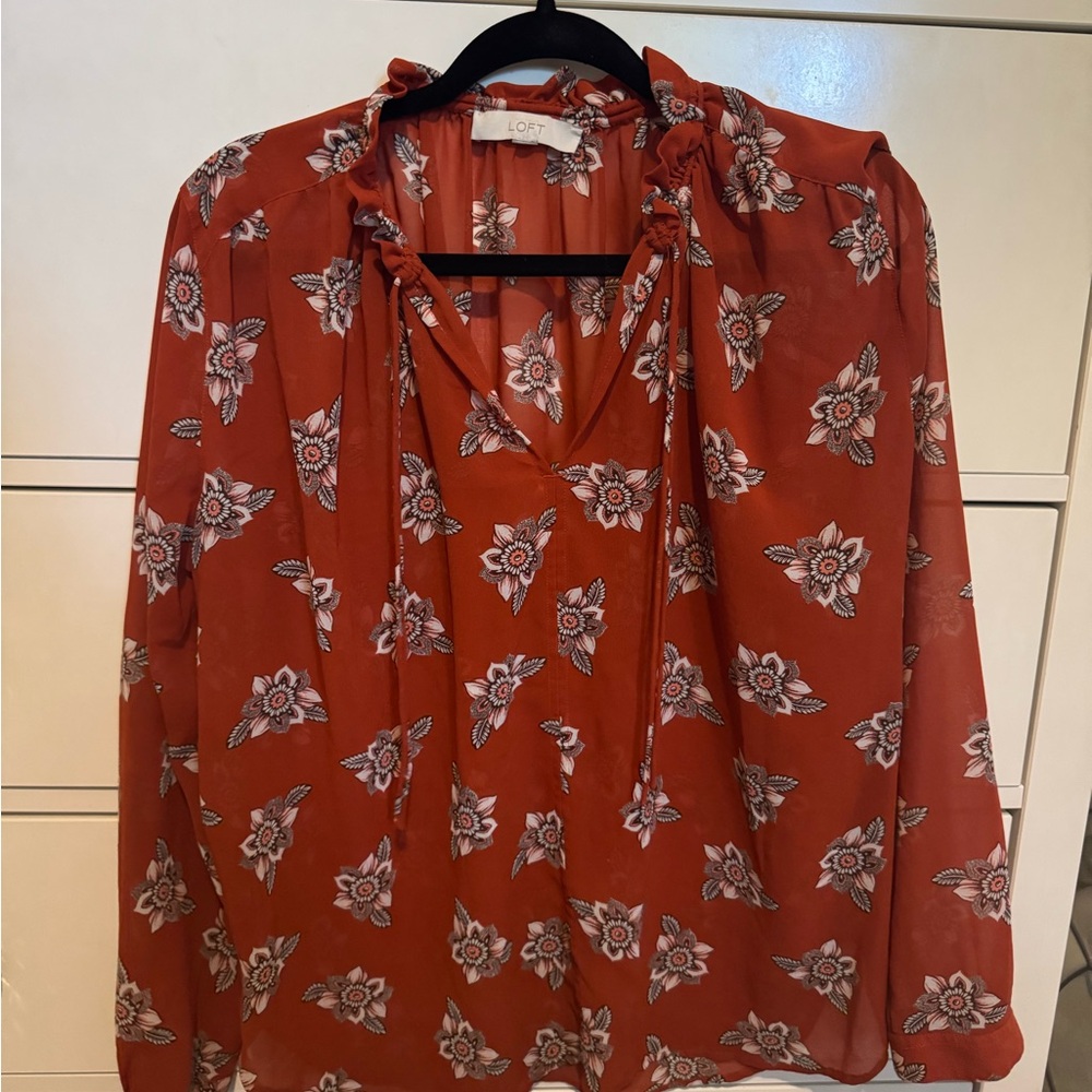 LOFT Women's Rust Floral Blouse